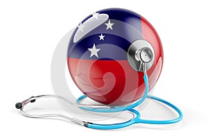 Samoan flag with stethoscope. Health care in Samoa concept, 3D rendering