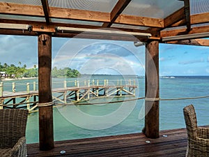 Samoan Resort on Ocean with rainbow