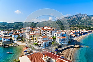 A view of Kokkari village and beautiful coast of Samos island, Greece