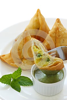 Samosa with mint chutney , indian food