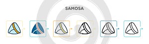Samosa vector icon in 6 different modern styles. Black, two colored samosa icons designed in filled, outline, line and stroke