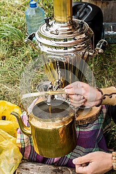 Samovar and old copper kettle