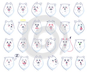 Samoyed dog sticker, emotions. Vector illustration