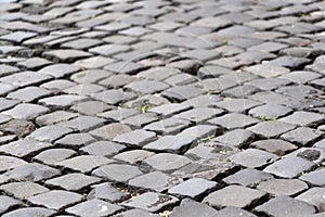 Sampietrini stone pavel road in rome