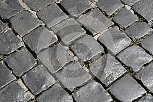 Sampietrini stone pavel road in rome