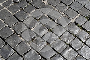 Sampietrini stone pavel road in rome