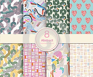 Vector Abstract contemporary shapes theme illustration 8 kinds repeat pattern collection set