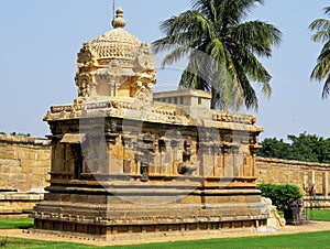 The sample of ancient South Indian architecture - the back part and dome of the ancient Shiva temple