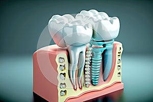 Sample of dental implantology in gum using metal pins