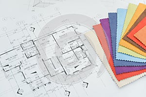 Sample of fabric and architectural drawing paper