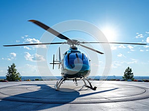 Helicopter on a Sunlit Helipad, AI-Generated