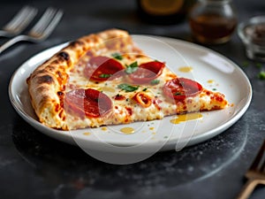 A piece of fresh pepperoni pizza - AI generated.