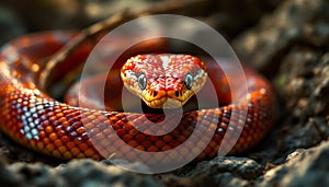 red corn snake is coiled