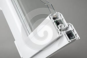 Sample of modern window profile on grey background