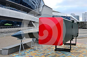 Sample of an operational tactical missile and launch container for Belarusian multiple launch rocket system