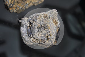 Sample of raw stibnite rock stone, antimonite, a sulfide mineral.