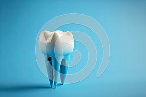 sample of single tooth with pin for dental implantology on blue background