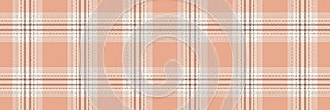 Sample vector tartan texture, ragged check background textile. Basic fabric seamless plaid pattern in orange and old lace colors