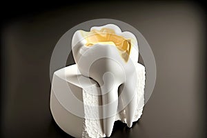 sample of white molar tooth with part of gum for dental implantology