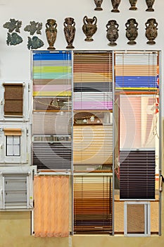 Samples of blinds for windows in the store