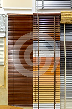 Samples of blinds for windows in the store