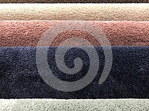 Samples of colorful carpet in roll