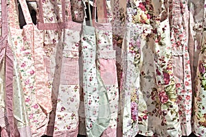 Samples of colorful kitchen aprons