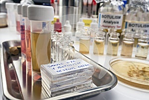 Samples contaminated by Clostridium botulinum toxin that causes botulism in humans, laboratory research
