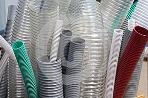 Samples of flexible protection of corrugated pipes in electrical installations in the store