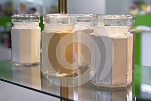 Samples of food additives and flavorings in the window