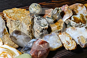 Samples of polished stones and minerals