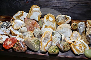 Samples of polished stones and minerals