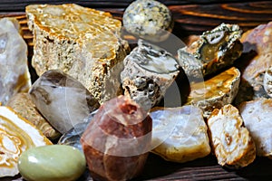 Samples of polished stones and minerals
