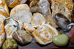 Samples of polished stones and minerals