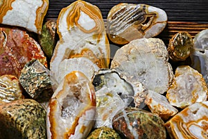 Samples of polished stones and minerals