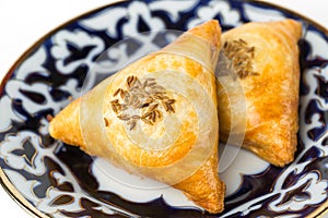 Samsa is baked pastry with meat filling