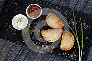 Samsa. Meat dish of the peoples of Central and Central Asia, dough, meat and onions, suitable for the Nauryz or Navruz holidays, a