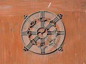 Samsara symbol on the gate of house in Ladakh, India