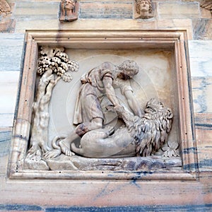 Samson Killing Lion, Milan Cathedral, Italy