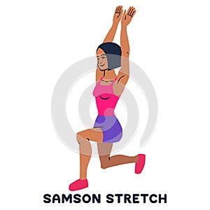 Samson stretch. Sport exersice. Silhouettes of woman doing exercise. Workout, training