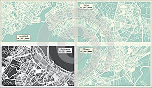 Samsun, Urfa, Sivas and Istanbul Turkey City Maps in Retro Style