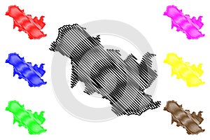 Samtse District Districts of Bhutan, Kingdom of Bhutan map vector illustration, scribble sketch Samtse map