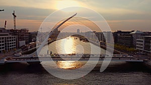 Samuel Beckett Bridge over River Liffey in Dublin - aerial view