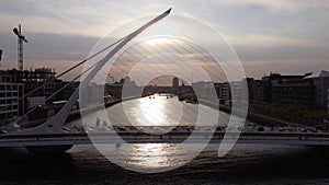 Samuel Beckett Bridge over River Liffey in Dublin - aerial view