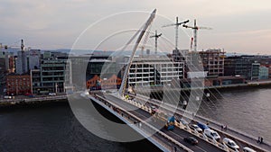 Samuel Beckett Bridge over River Liffey in Dublin - aerial view