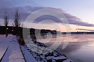 The Samuel-de-Champlain walk seen during a beautiful winter sunrise