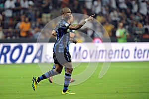 Samuel Eto`o celebrates after the goal