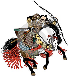 Samurai archer on white horseback