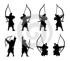 Samurai-archers silhouette set isolated in a vector
