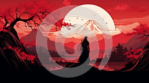 samurai on the background of mount fuji